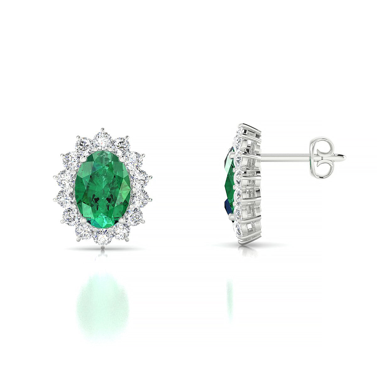 Blossom | 18k White Gold 7 x 5 mm Oval Emerald Earrings