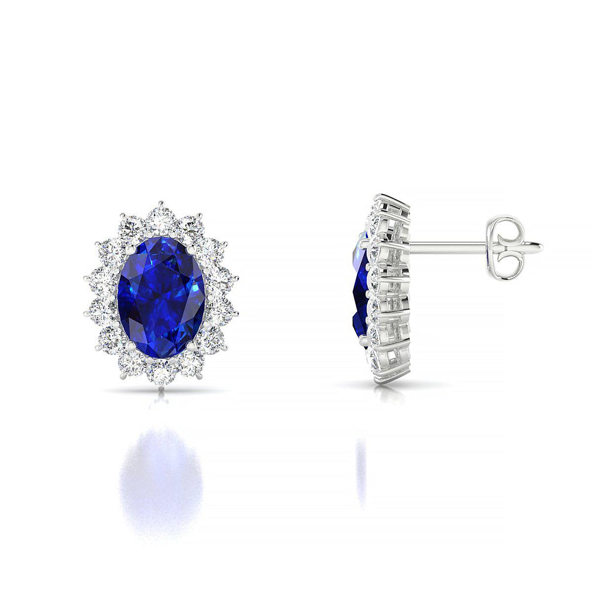 Blossom | 18k White Gold 7 x 5 mm Oval Sapphire Earrings
