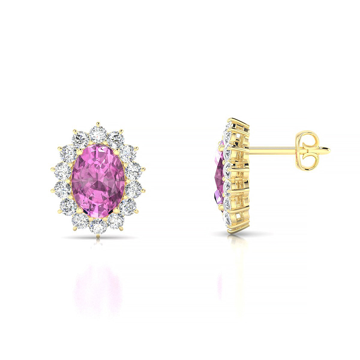 Blossom | 18k Yellow Gold 7 x 5 mm Oval Pink Sapphire Earrings