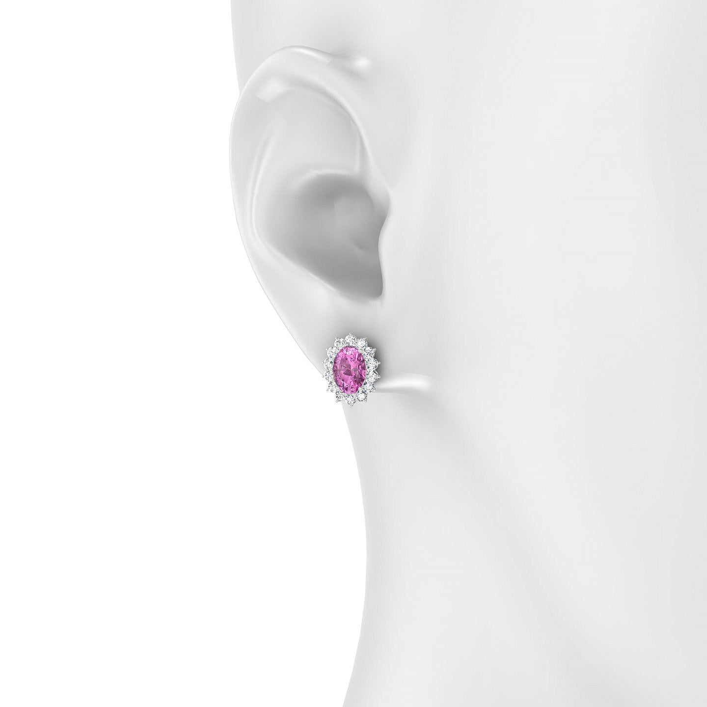 Blossom | 18k White Gold 7 x 5 mm Oval Pink Sapphire Earrings