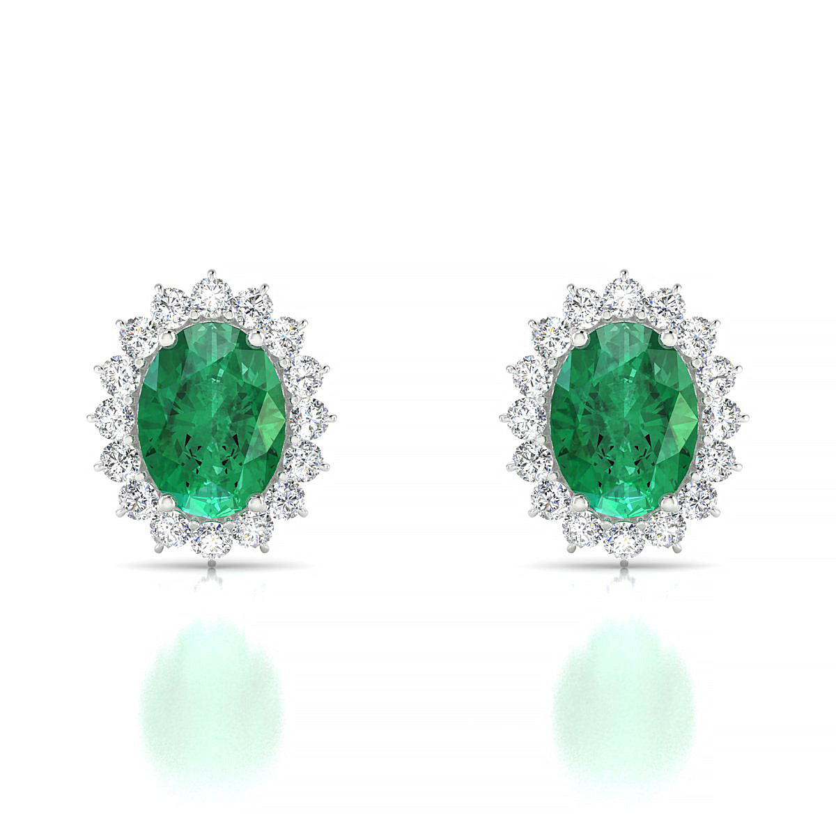 Blossom | 18k White Gold 8 x 6 mm Oval Emerald Earrings