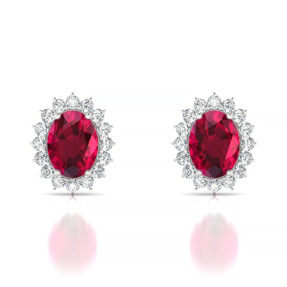 Blossom | 18k White Gold 8 x 6 mm Oval Ruby Earrings