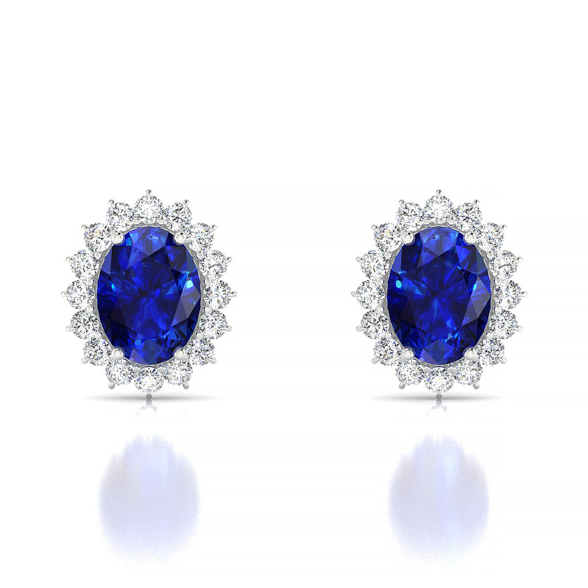 Blossom | 18k White Gold 8 x 6 mm Oval Sapphire Earrings