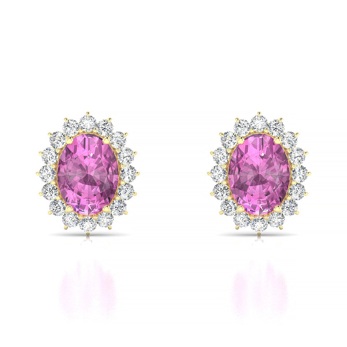 Blossom | 18k Yellow Gold 8 x 6 mm Oval Pink Sapphire Earrings