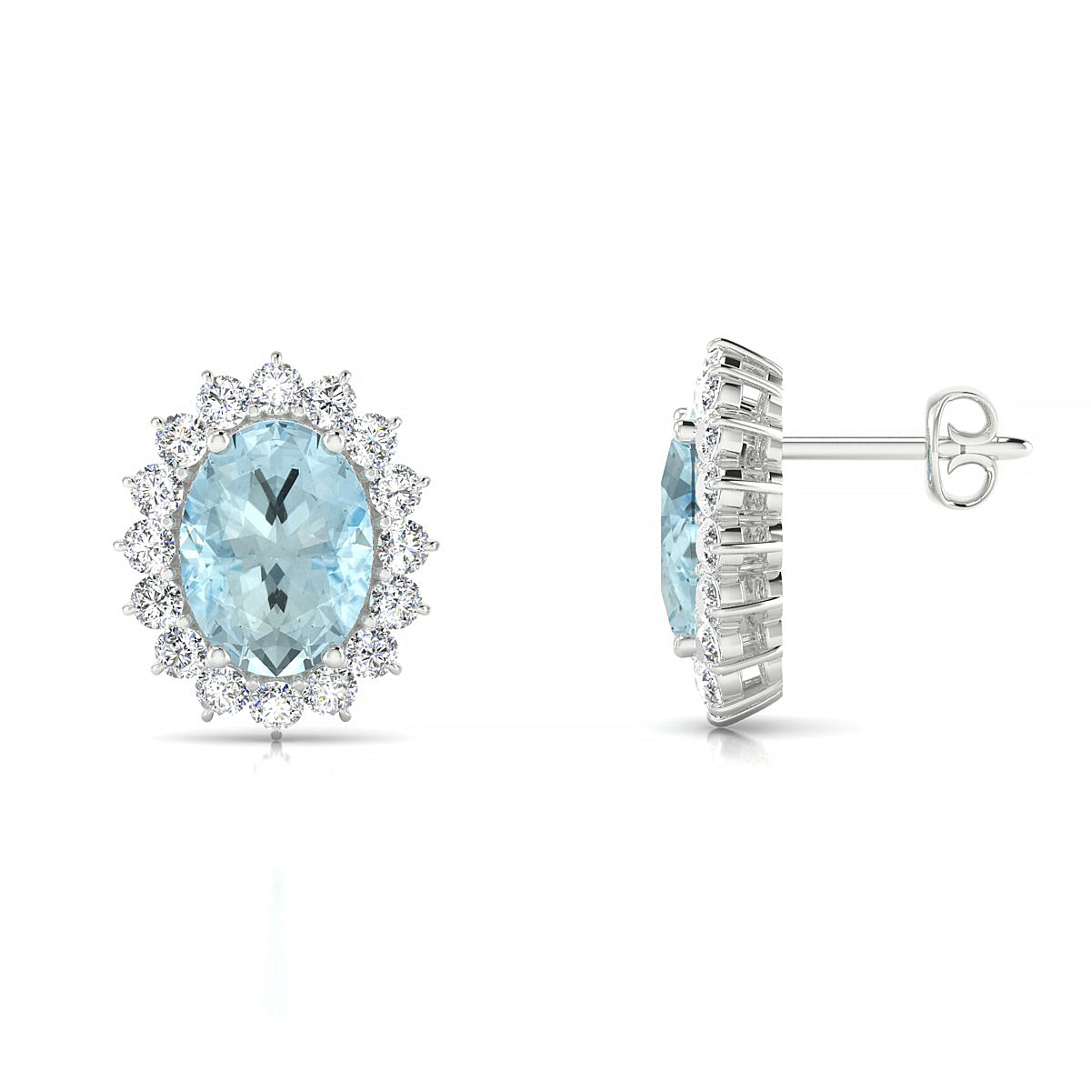 Blossom | 18k White Gold 8 x 6 mm Oval Aquamarine Earrings