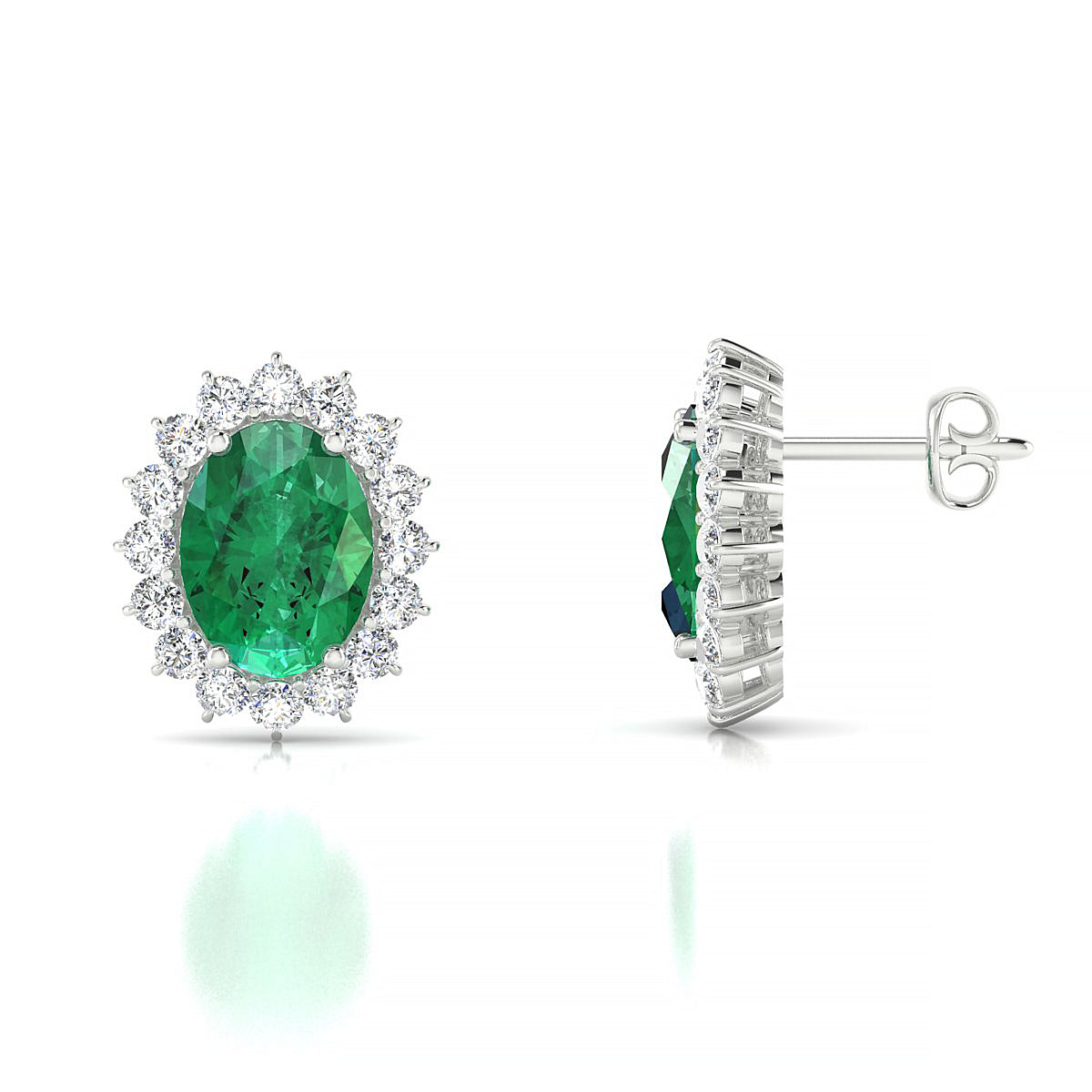Blossom | 18k White Gold 8 x 6 mm Oval Emerald Earrings