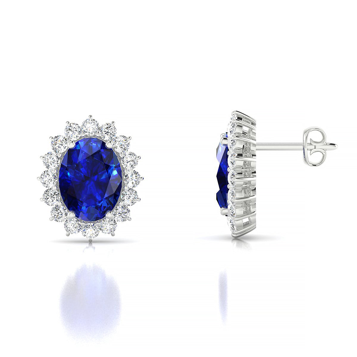 Blossom | 18k White Gold 8 x 6 mm Oval Sapphire Earrings