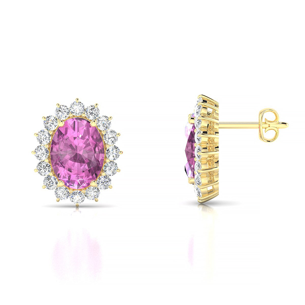 Blossom | 18k Yellow Gold 8 x 6 mm Oval Pink Sapphire Earrings