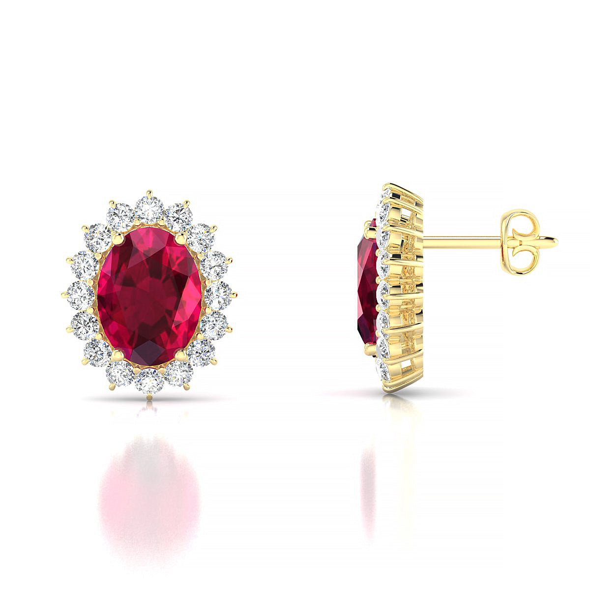 Blossom | 18k Yellow Gold 8 x 6 mm Oval Ruby Earrings