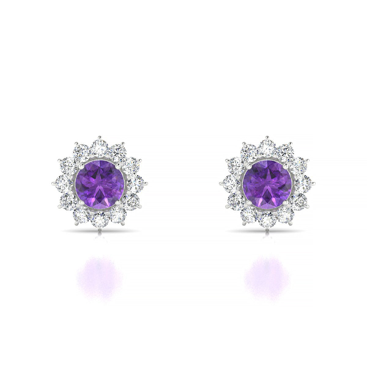 Blossom | 18k White Gold 4.5 mm Round Amethyst Earrings