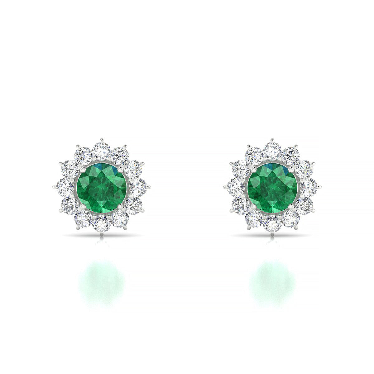Blossom | 18k White Gold 4.5 mm Round Emerald Earrings