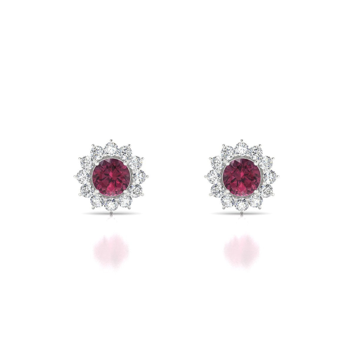 Blossom | 18k White Gold 4.5 mm Round Rhodolite Earrings