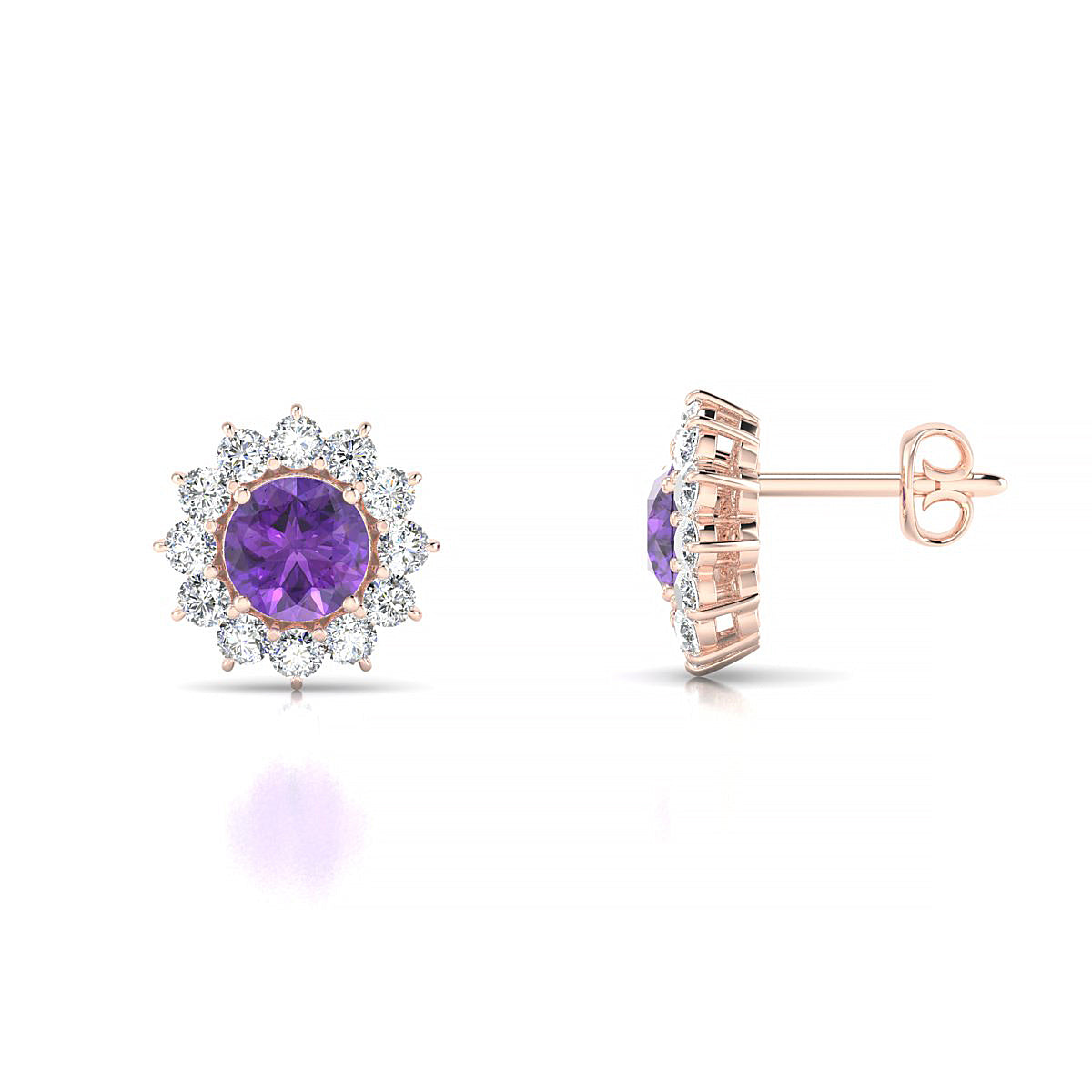 Blossom | 18k Rose Gold 4.5 mm Round Amethyst Earrings