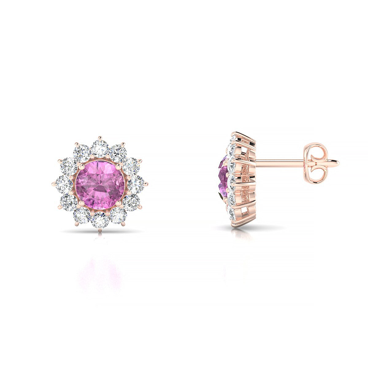 Blossom | 18k Rose Gold 4.5 mm Round Pink Sapphire Earrings