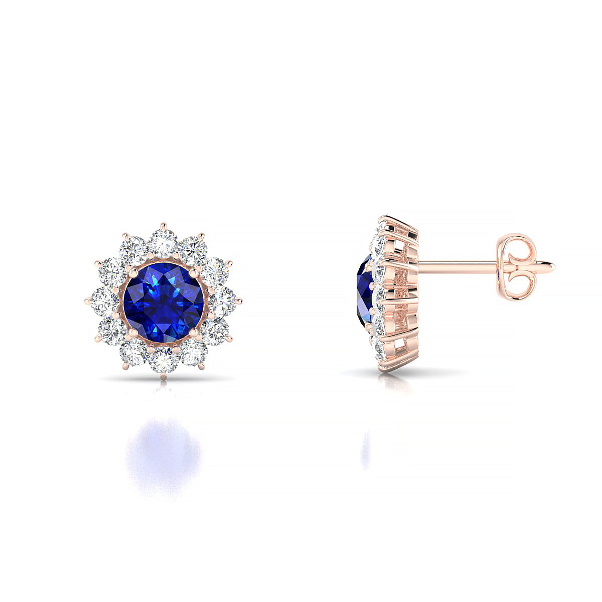 Blossom | 18k Rose Gold 4.5 mm Round Sapphire Earrings