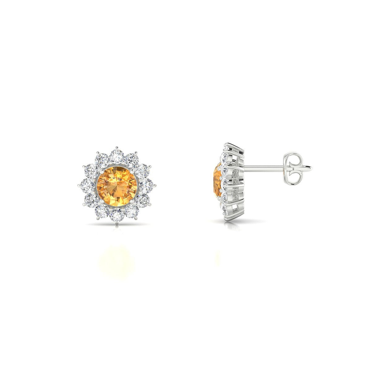 Blossom | 18k White Gold 4.5 mm Round Citrine Earrings