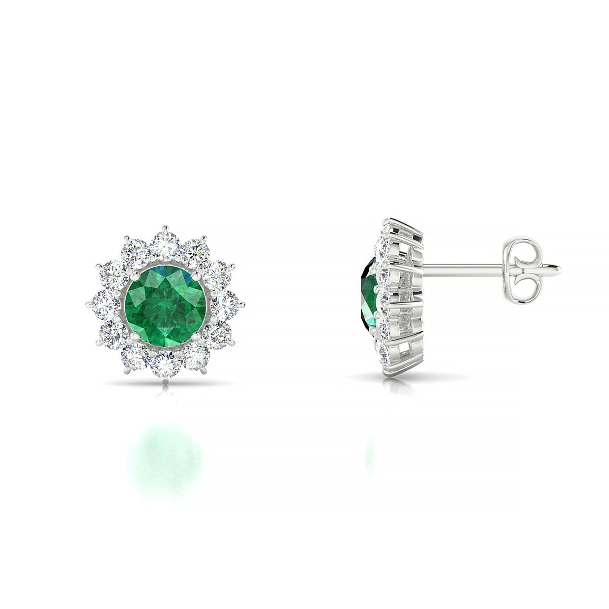 Blossom | 18k White Gold 4.5 mm Round Emerald Earrings
