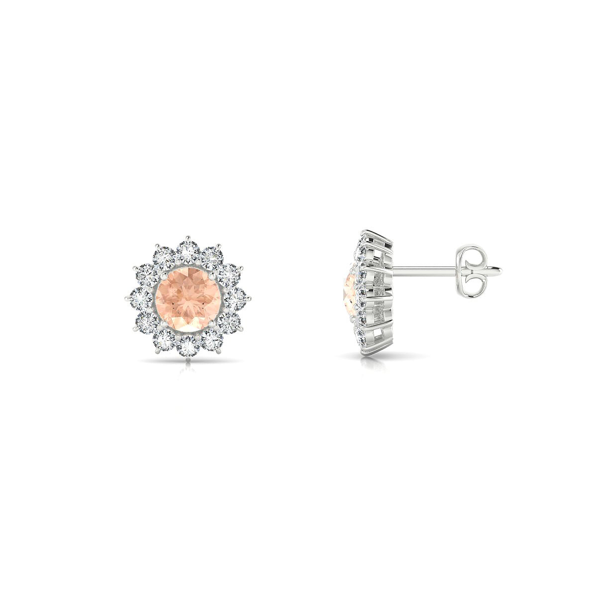 Blossom | 18k White Gold 4.5 mm Round Morganite Earrings