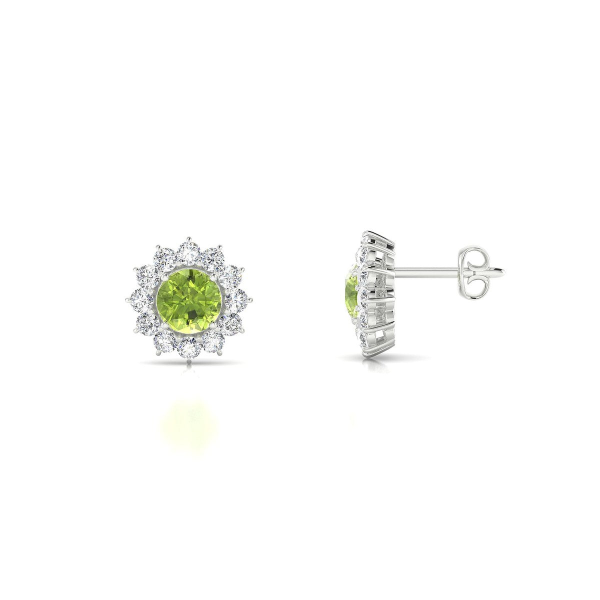 Blossom | 18k White Gold 4.5 mm Round Peridot Earrings