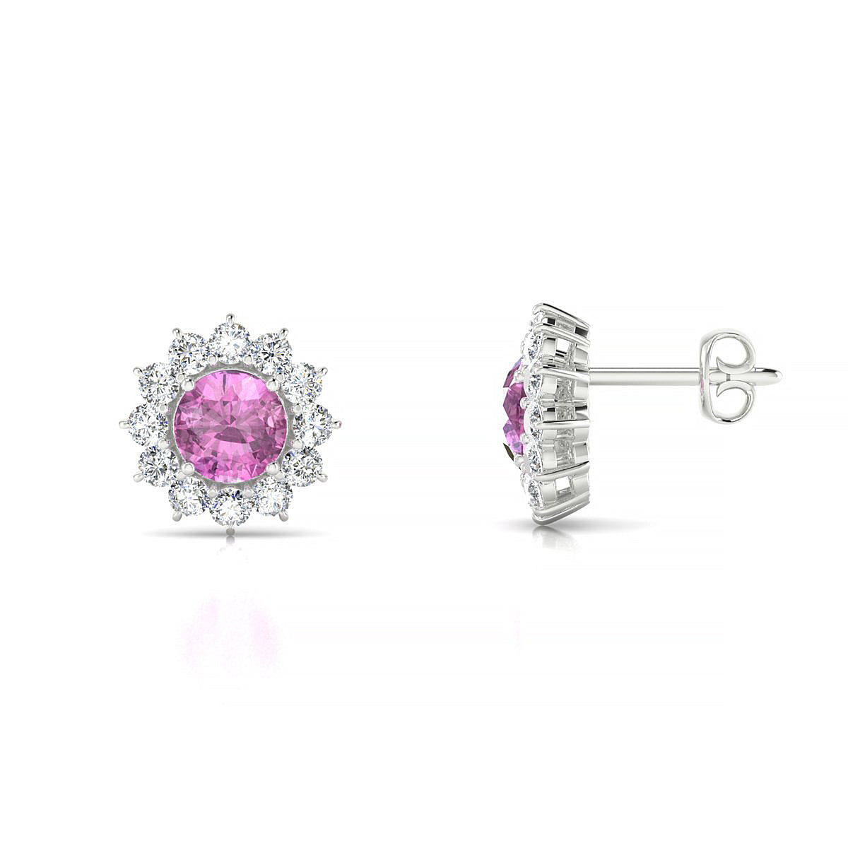 Blossom | 18k White Gold 4.5 mm Round Pink Sapphire Earrings