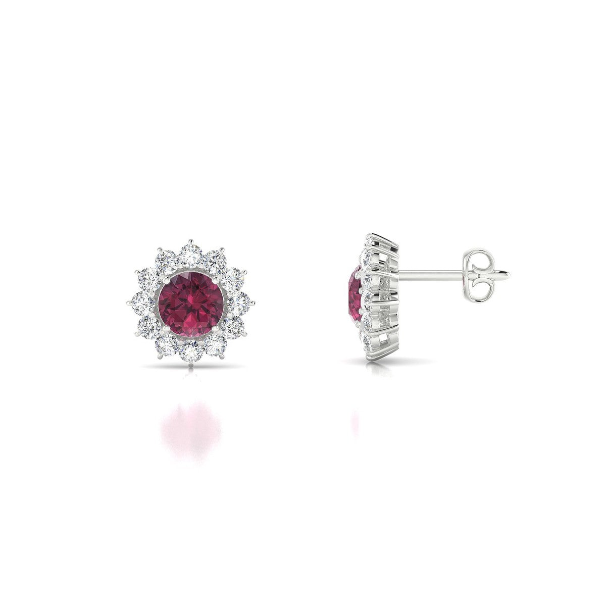 Blossom | 18k White Gold 4.5 mm Round Rhodolite Earrings
