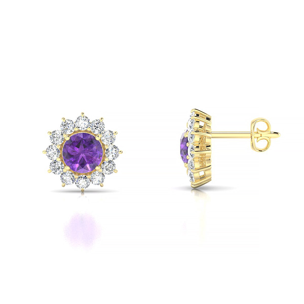 Blossom | 18k Yellow Gold 4.5 mm Round Amethyst Earrings