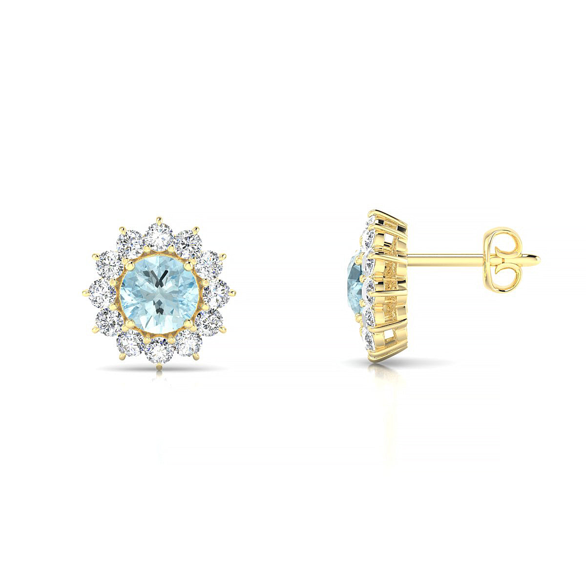 Blossom | 18k Yellow Gold 4.5 mm Round Aquamarine Earrings