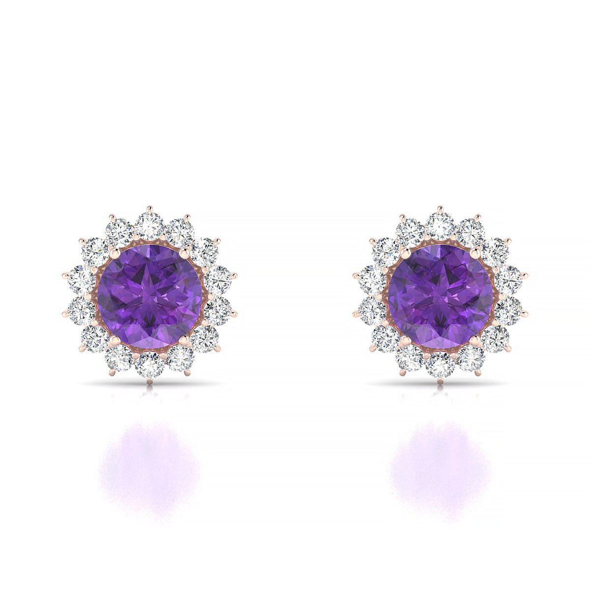 Blossom | 18k Rose Gold 6 mm Round Amethyst Earrings
