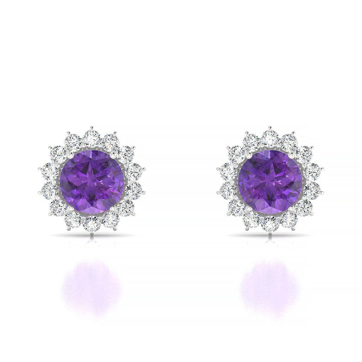 Blossom | 18k White Gold 6 mm Round Amethyst Earrings