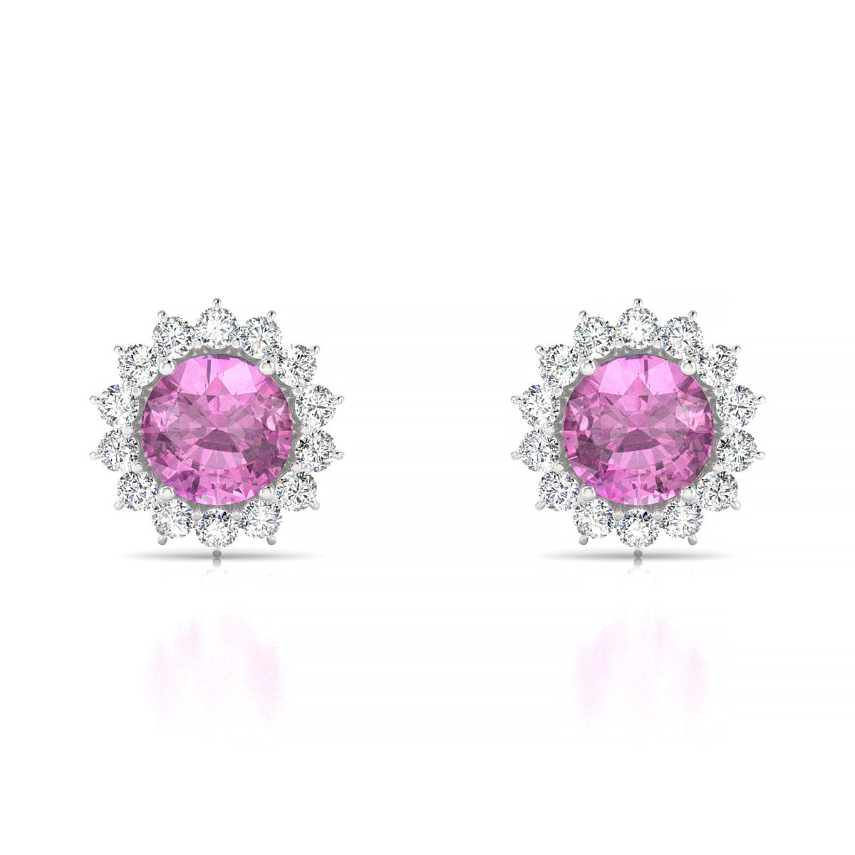 Blossom | 18k White Gold 6 mm Round Pink Sapphire Earrings