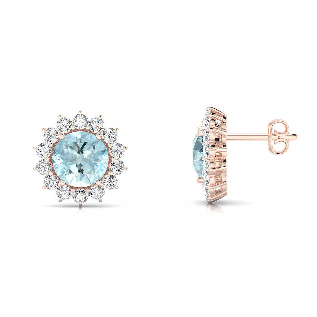 Blossom | 18k Rose Gold 6 mm Round Aquamarine Earrings
