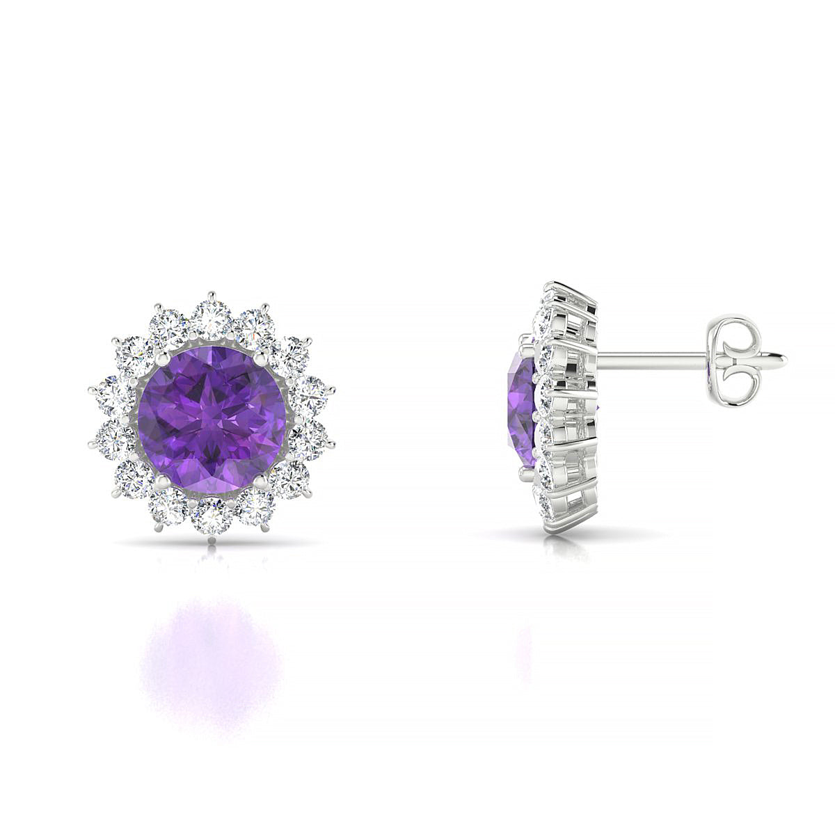 Blossom | 18k White Gold 6 mm Round Amethyst Earrings