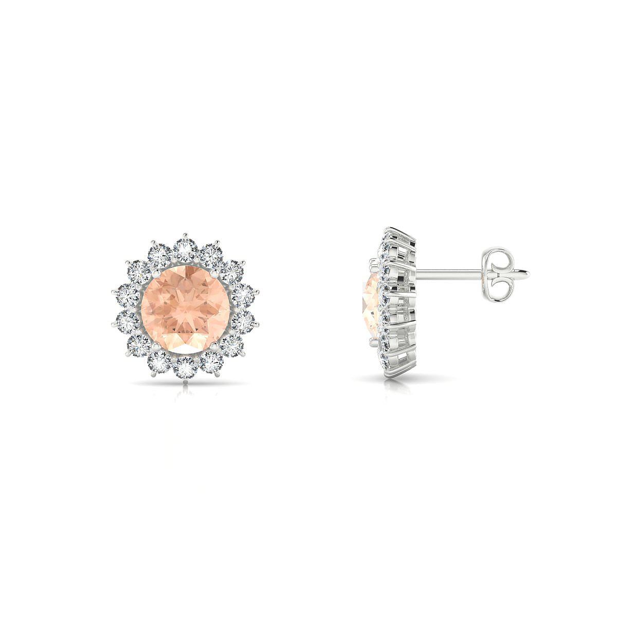 Blossom | 18k White Gold 6 mm Round Morganite Earrings