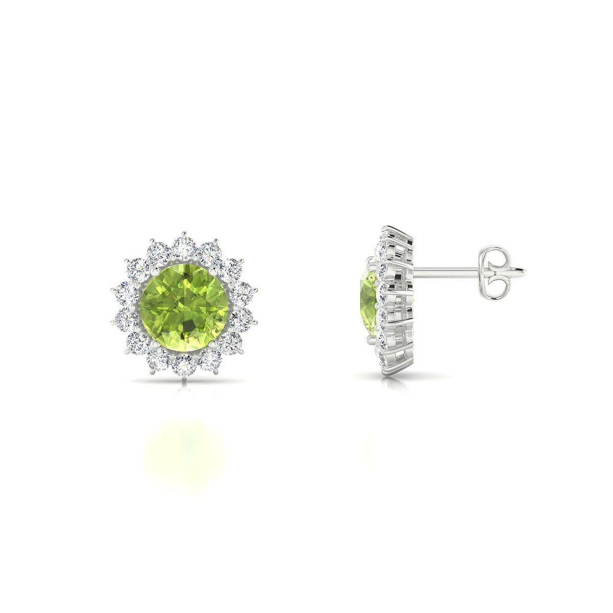 Blossom | 18k White Gold 6 mm Round Peridot Earrings