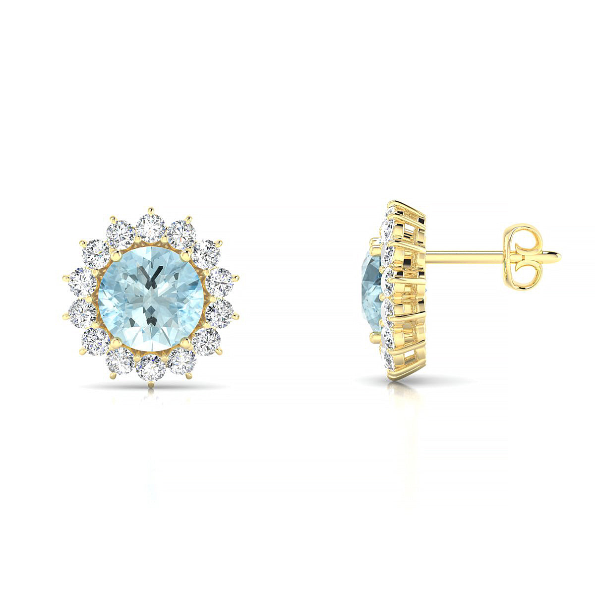 Blossom | 18k Yellow Gold 6 mm Round Aquamarine Earrings