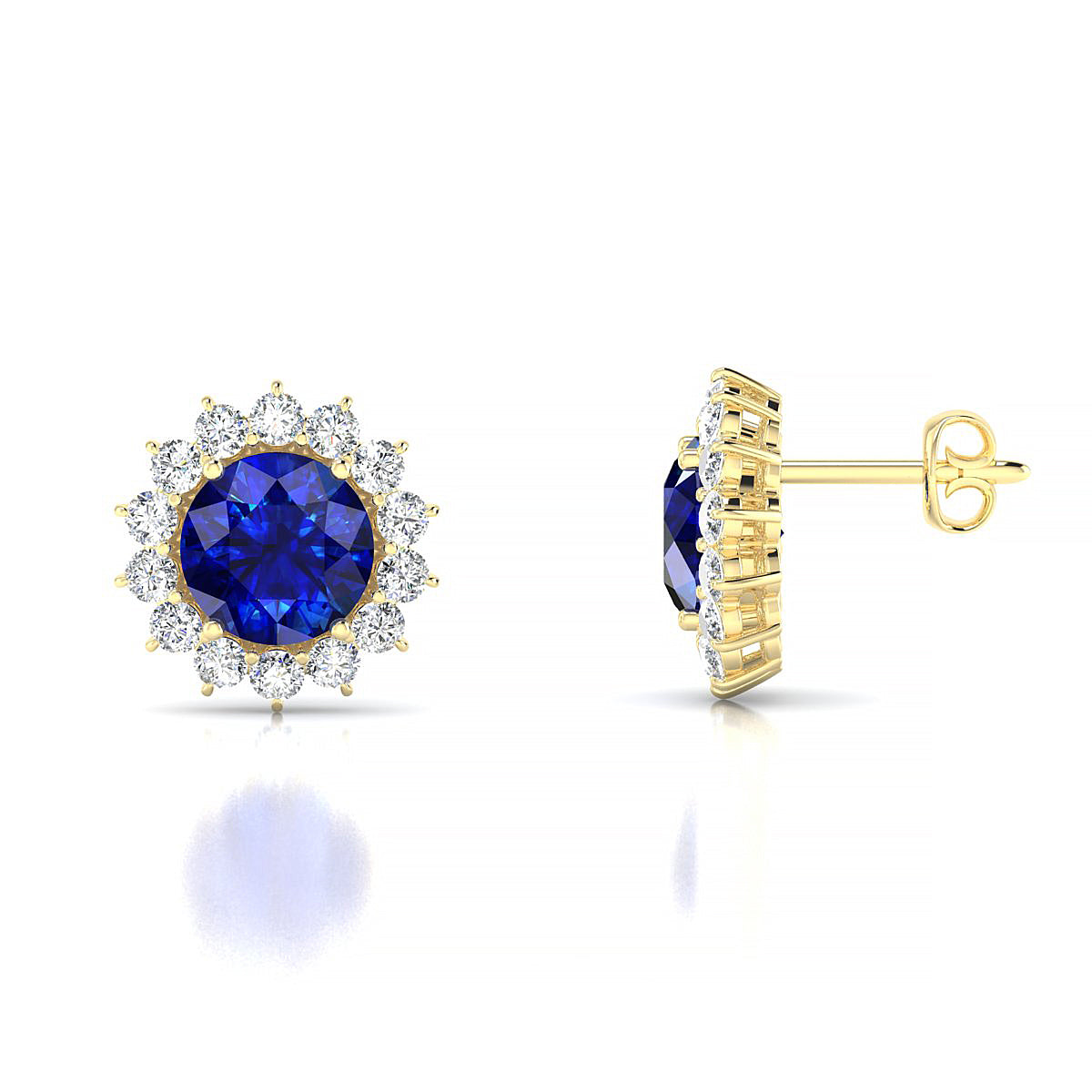 Blossom | 18k Yellow Gold 6 mm Round Sapphire Earrings