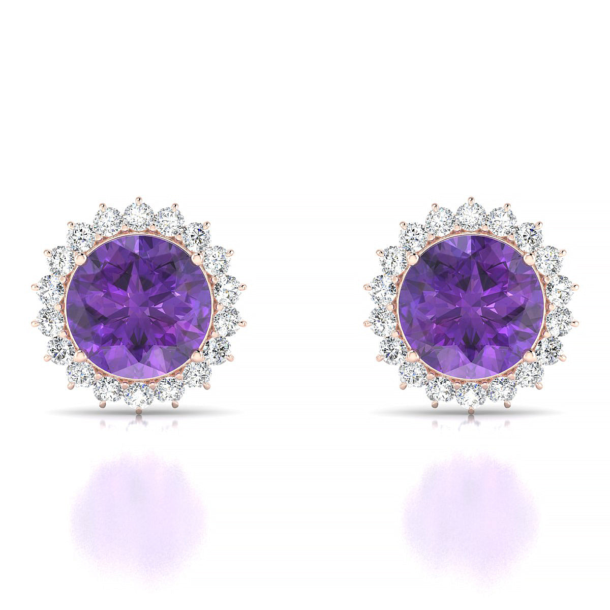 Blossom | 18k Rose Gold 8 mm Round Amethyst Earrings