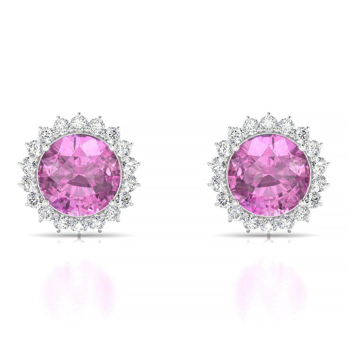 Blossom | 18k White Gold 8 mm Round Pink Sapphire Earrings