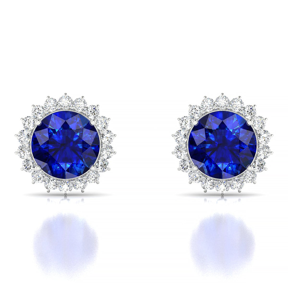 Blossom | 18k White Gold 8 mm Round Sapphire Earrings