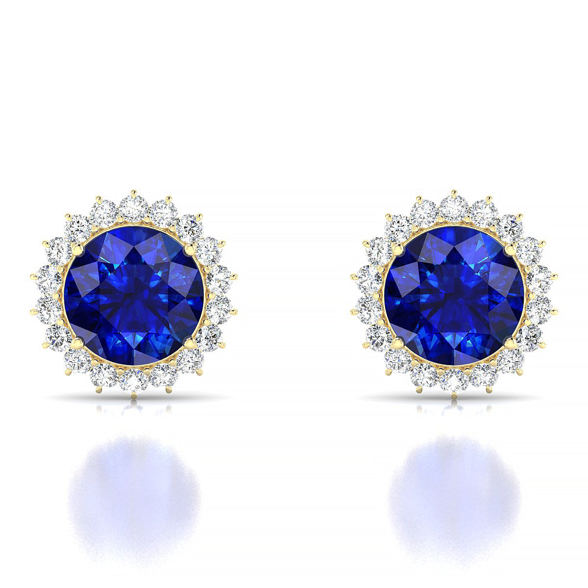 Blossom | 18k Yellow Gold 8 mm Round Sapphire Earrings