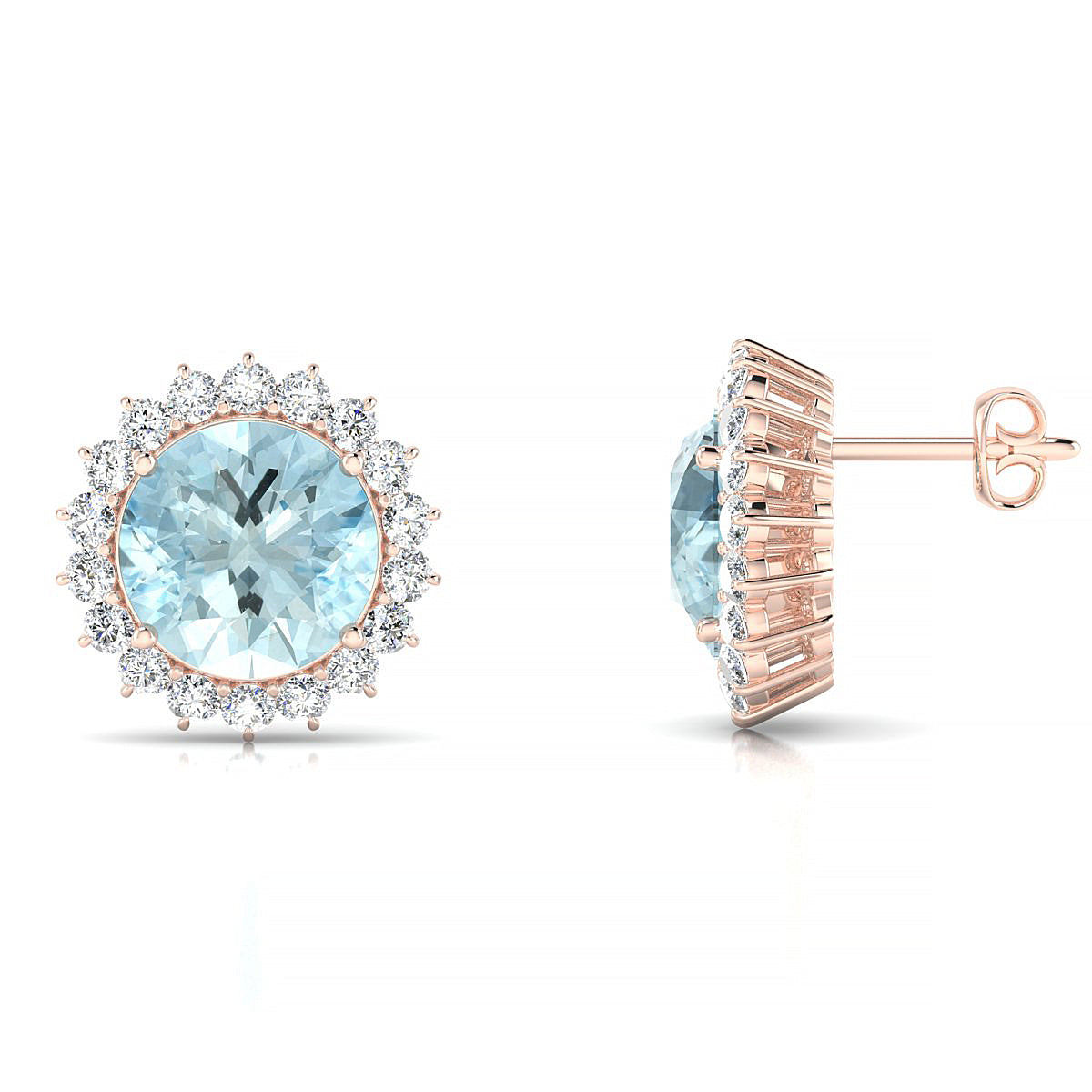 Blossom | 18k Rose Gold 8 mm Round Aquamarine Earrings
