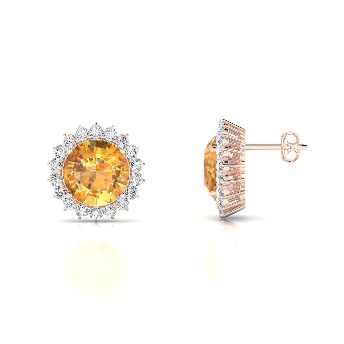 Blossom | 18k Rose Gold 8 mm Round Citrine Earrings