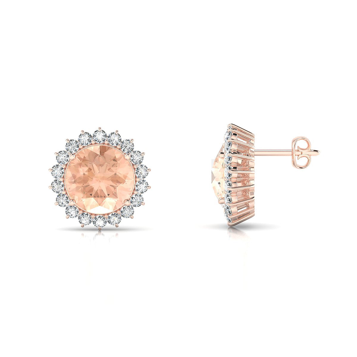 Blossom | 18k Rose Gold 8 mm Round Morganite Earrings