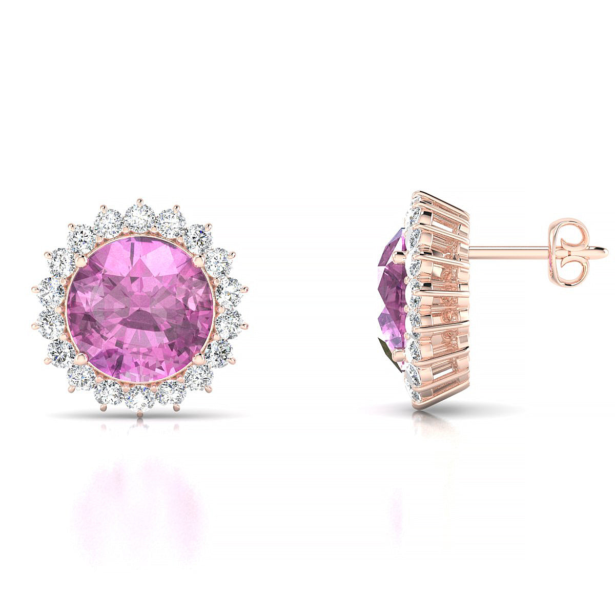 Blossom | 18k Rose Gold 8 mm Round Pink Sapphire Earrings