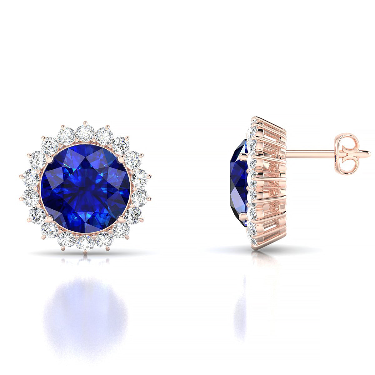 Blossom | 18k Rose Gold 8 mm Round Sapphire Earrings