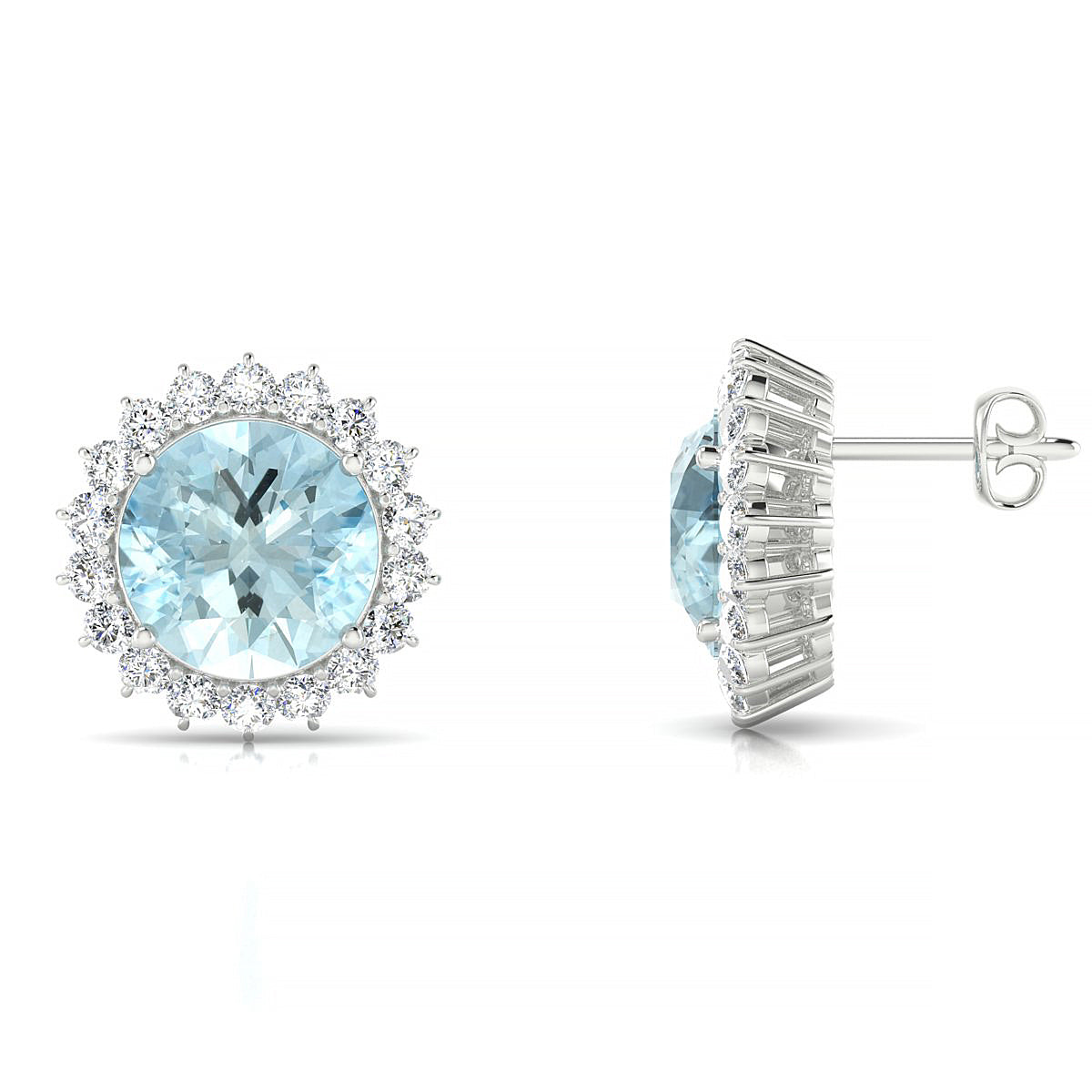 Blossom | 18k White Gold 8 mm Round Aquamarine Earrings