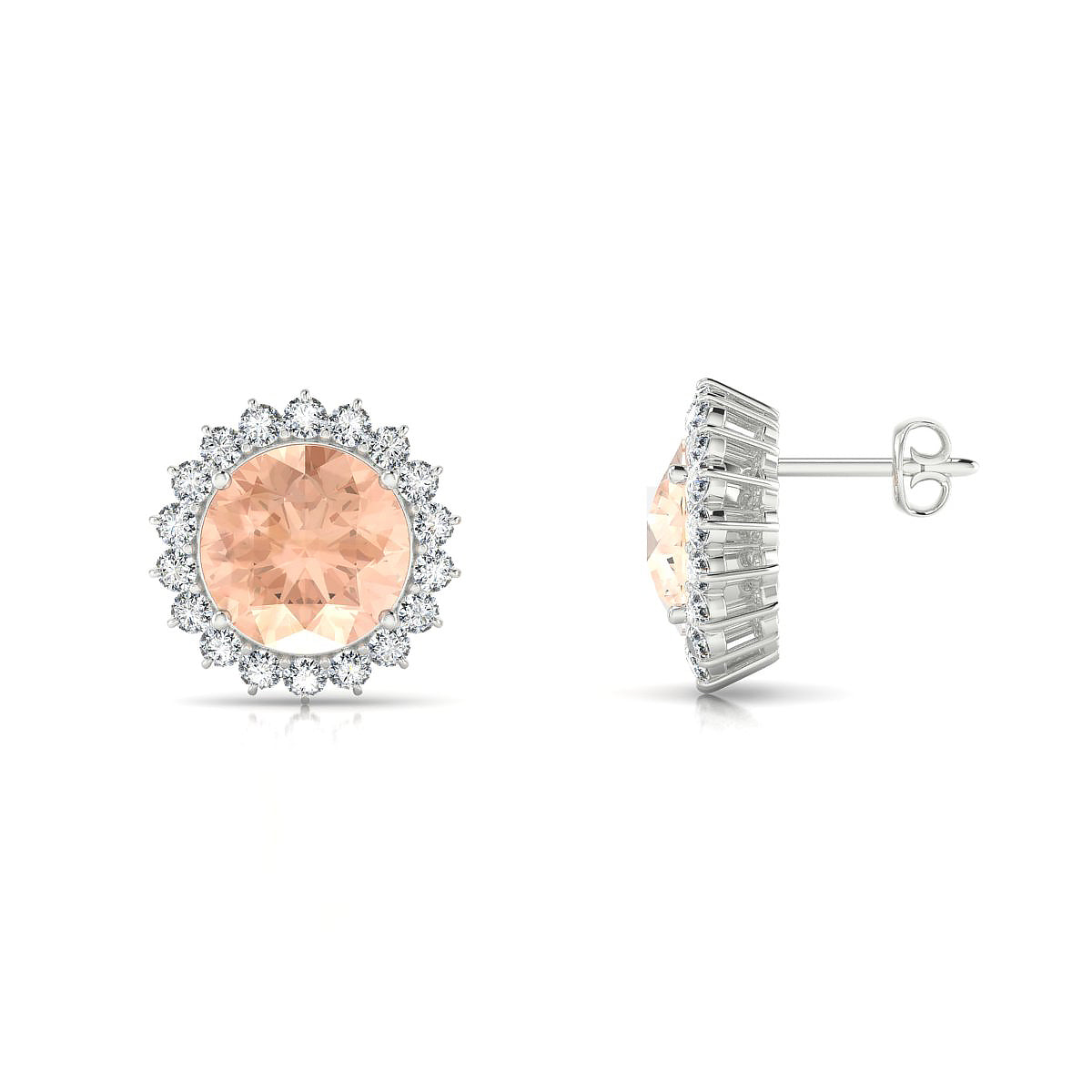 Blossom | 18k White Gold 8 mm Round Morganite Earrings
