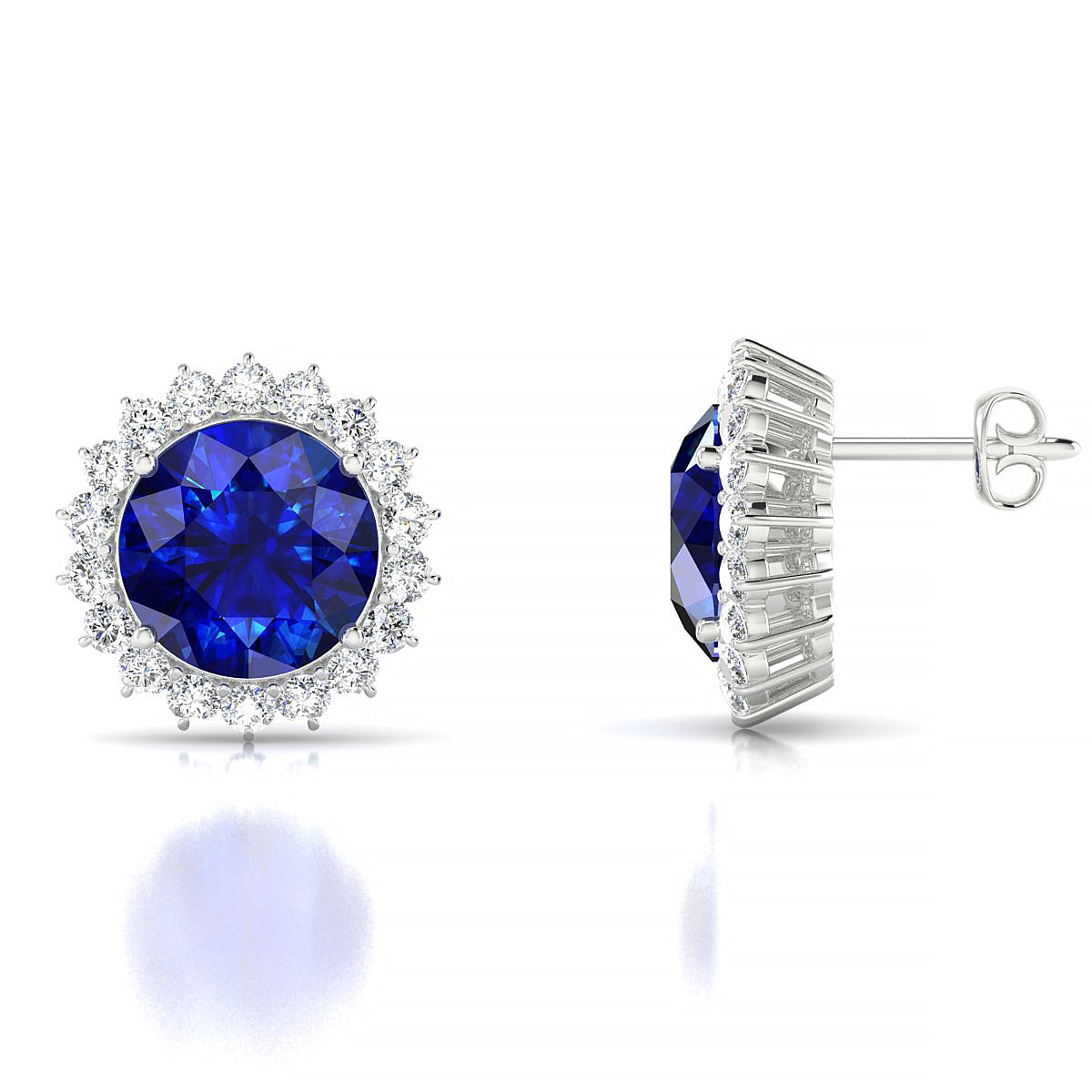 Blossom | 18k White Gold 8 mm Round Sapphire Earrings