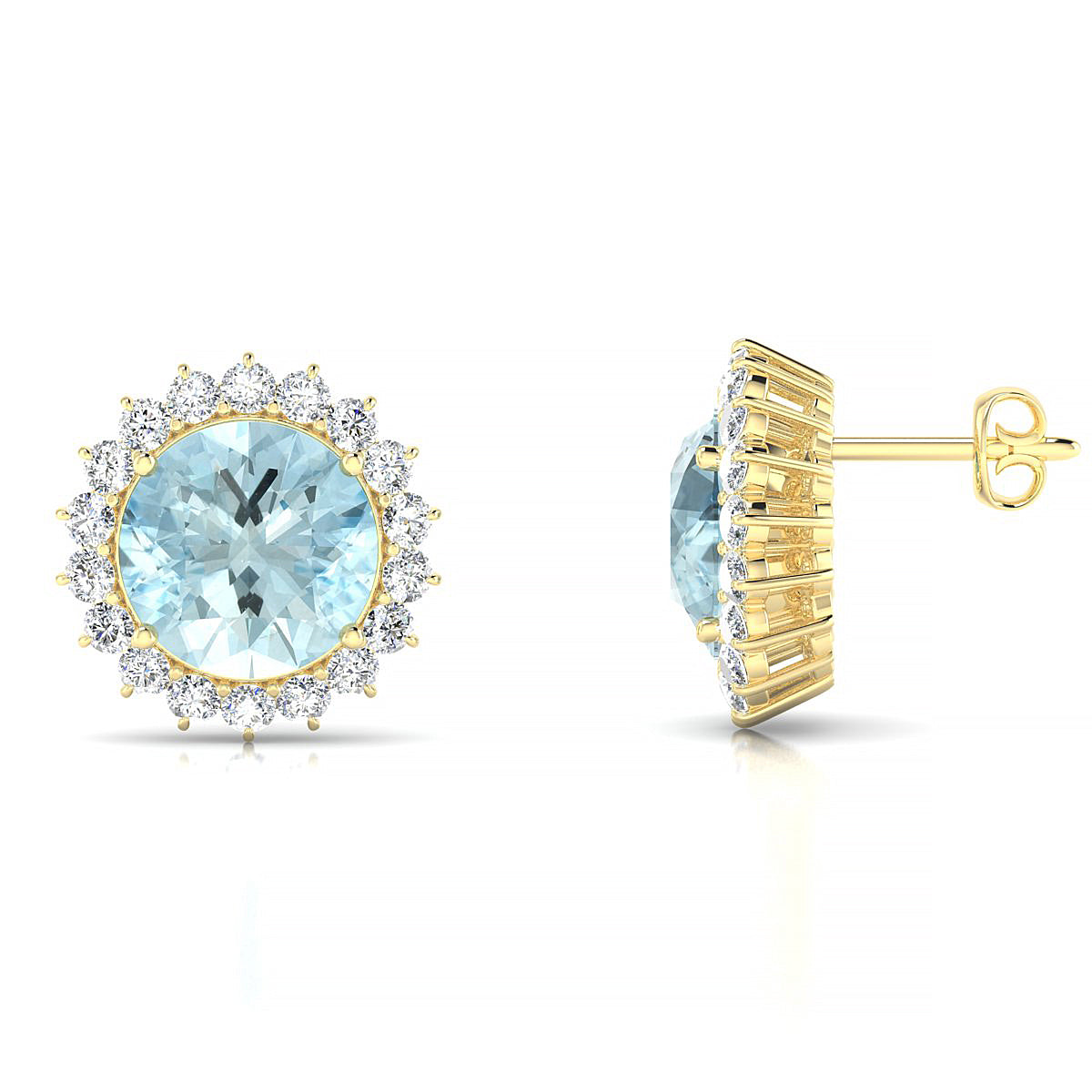 Blossom | 18k Yellow Gold 8 mm Round Aquamarine Earrings