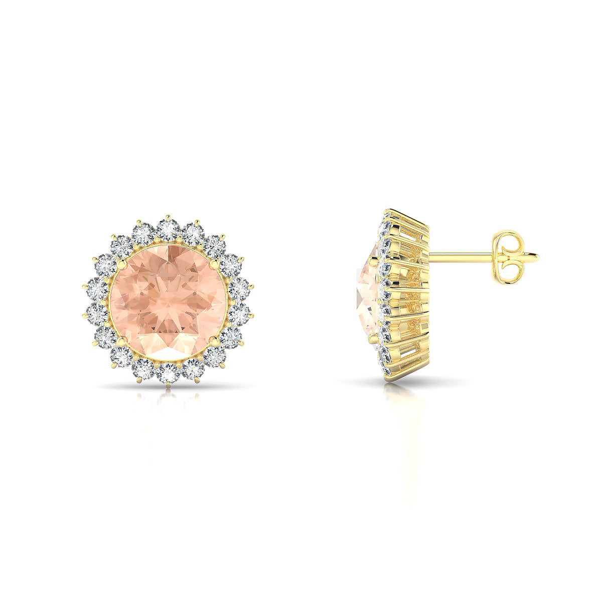 Blossom | 18k Yellow Gold 8 mm Round Morganite Earrings
